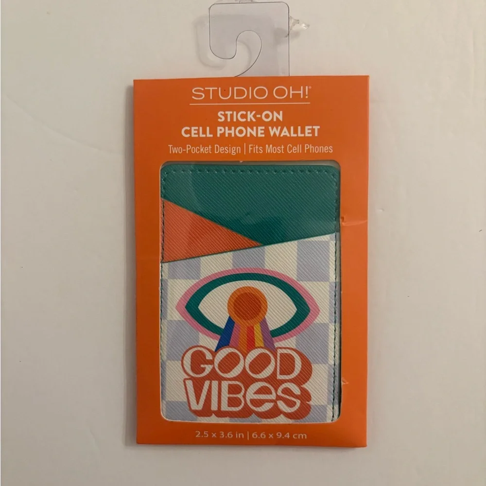 Studio Oh Stick On Cell Phone Wallet Good Vibes Eye Rainbow Orange Green NWT